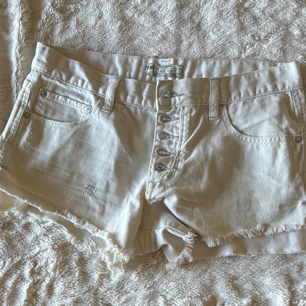 Free people Cream Denim Shorts